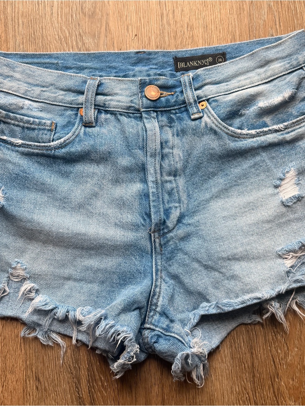 Blank NYC Light Wash Distressed Denim Cutoff Shorts